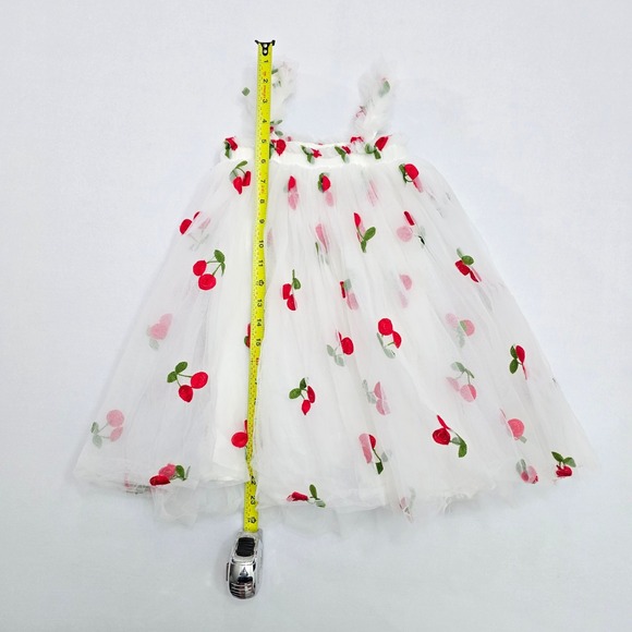 Lola + The Boys Girls White Cherry Embroidered Tulle Ruffle Dress Size 6 - Picture 8 of 11